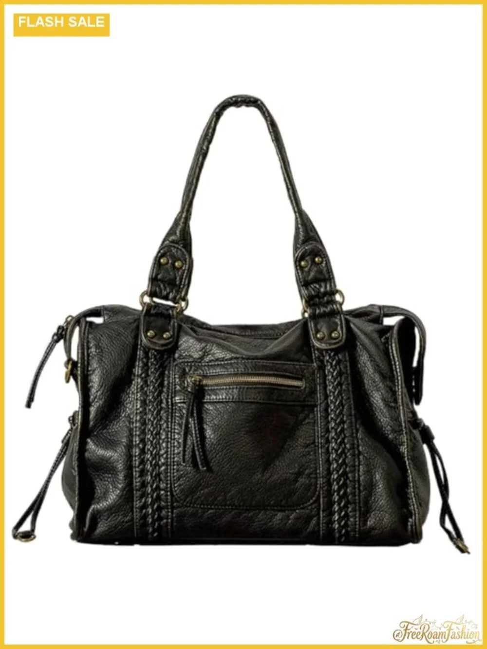 Vegan Leather Tote Hobo Bag Y2K Grunge Washed Purse Slouchy Shoulder Crossbody